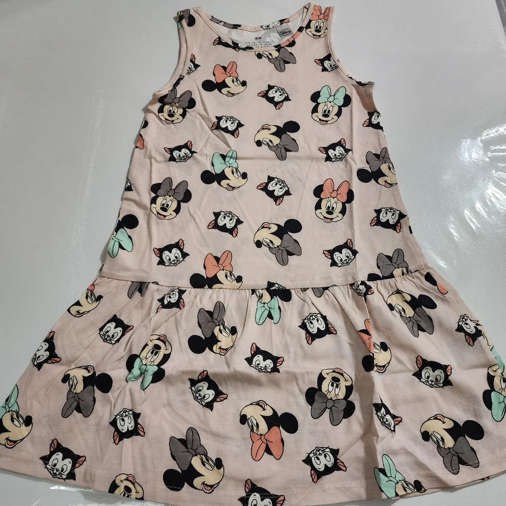 H&M Disney Girls Minnie Mouse & Figaro Printed Cotton Tank Top Dress Size 6x NEW